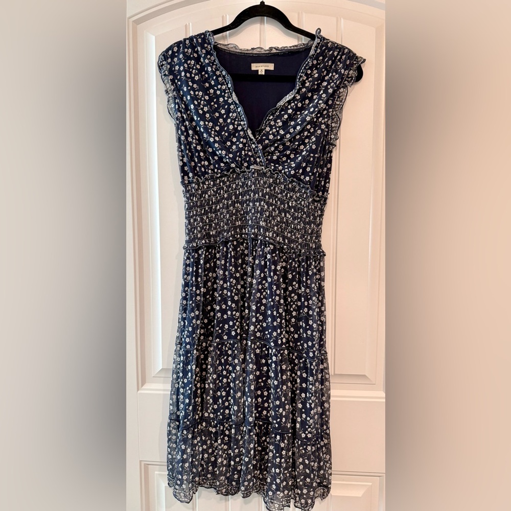 Max Studio Navy and White Floral Midi Dress